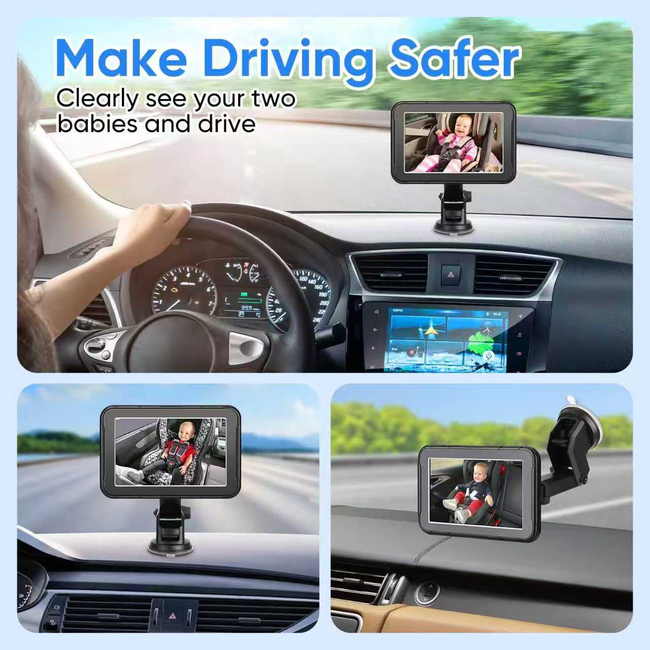 Dual Baby Car Camera and Monitor with HD 1080P Display